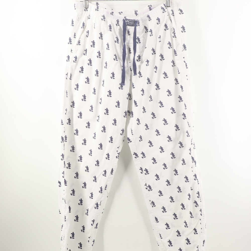Disney Parks Mickey Mouse‎ Pajama Pants Mens Large White Cotton Lounge Excellent